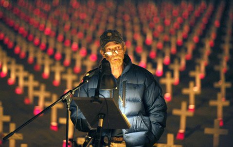 Arlington West founder Stephen Sherrill speaks during the 10th anniversary and final installation of the crosses (Nov. 10, 2013).