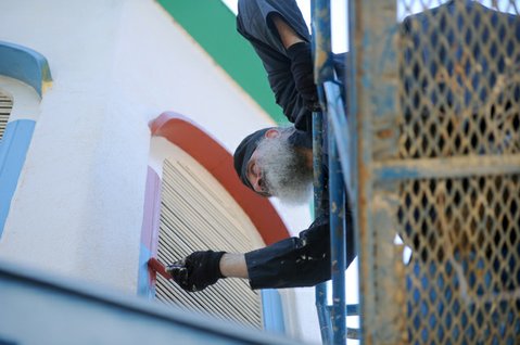 Father Archimandrite Gideon repainting the Holy Ressurection Russian Orthodox Church