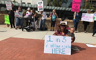 Protesters against the VBAC ban at Cottage Hospital on Saturday.