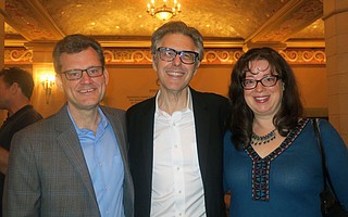 Ira Glass (center) with UCSB Dean of Humanities and Fine Arts John Majewski and his wife, UCSB Associate Professor of History Lisa Jacobson.