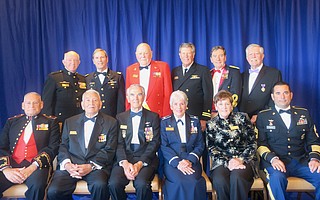 Pierre Claeyssens Veterans Foundation Boardmembers: front row: BGen. Fred Lopez, USMCR (ret.), Maj. Jose Ramirez, USMC (ret.), Col. Phil Conran, USAF (ret.), Lt. Col. Maureen Masson, USAF (ret.), Hazel Blankenship, MSG Jon Parra, US Army (ret.); back row Capt. Dennis Peterson, USMC (former), Capt. Joe Danely, US Army (former), Cpl. Pete Schenck, USMC (former), LT. John Blankenship, USN (former), Col. Ed Dewey, US Army (ret.), Sgt. Michael Cook,US Army (former).