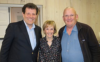 Nicholas Kristof with event sponsors Dorothy Largay and Wayne Rosing at the donor reception.