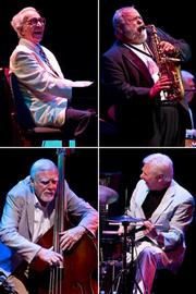 The Dave Brubeck Quartet (clockwise from top left): Dave Brubeck, Bobby Militello, Randy Jones, and Michael Moore.