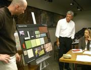 Westmont's new palette is revealed by, from left, Blackbird Architects' Matt Eastwood, architect David Van Hoy, and landscape designer Susan Van Atta.