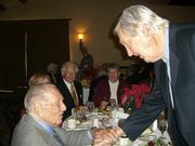 Fess Parker (right) shakes the hand of Art Linkletter at the Channel City Club event last week.