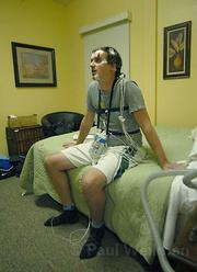 Meagher was hooked up with tubes and multiple wires to his head, arms, legs, and midsection. It looks invasive-and it was-but sleeping was no problem, and every little twitch throughout the night was able to be monitored.