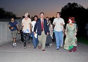 Protestors in clown costume follow a CIA recruiter from the UCen conference room to his car, after interrupting his presentation to perform a live waterboarding demonstration.