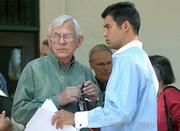 Bill Mahan (left), leader of the Save El Pueblo Viejo petition drive, was the spokesperson for a short-lived compromise orchestrated by Councilmember Das Williams (right).