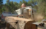 Often getting his wood from private tree-trimming services or the Santa Barbara City Arborists, Bjorklund custom mills the trunks himself, as pictured above, to specifically suit whatever the final product may be.