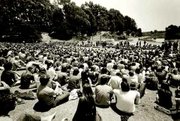 Nearly 3,000 UCSB students gather at a rally where Professor Dick Flacks decries the invasion of Cambodia.
