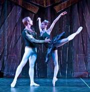 Yevgeni Anfinogenov as Prince Siegfried and Victoria Luchkina as Odile, Rothbart's daughter.