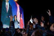 Only 70,000 people were allowed in Grant Park, so the other 750,000 or so watched the election night results come in on TVs stationed outside around Chicago.