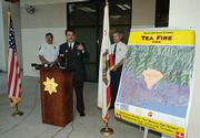 A press conference at the Santa Barbara Sheriff's Department announcing that suspects in the Tea Fire have been identified by authorities.