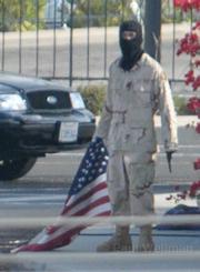 Edward Van Tassel on the La Cumbre overpass during the Nov. 3, 2008 protest that closed the 101 freeway in both directions for over 3 hours