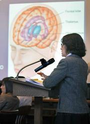 Defense attorney Karen Atkins shows studies of the brain's formation in juveniles furthering her claim that it is unfair to sentence Juarez as an adult who was a 14-year old at the time of his crime.