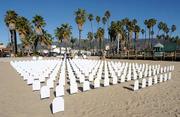 A memorial for the U.S. teenage soldiers that have been killed in Iraq and Afghanistan beside Stearns Wharf.