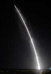WHAT GOES UP: The Tuesday satellite launch, seen here during its upward trajectory, never made orbit. It presumably collected little weather info from its resting spot in the Indian Ocean.