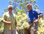 Rick Halsey with Huell Howser during filming of a program on the chaparral.
