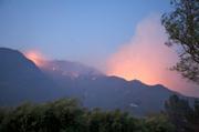 From Spyglass Ridge the flames have moved down into Mission Canyon and are threatening to move towards this location as well.