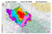 La Brea fire progression map showing where Zaca Fire (2007) burn occurred. (Enlarged to improve readability).