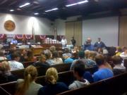 The scene from City Hall on election night, with everyone awaiting the ballot results at about 8:10 p.m.