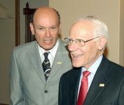 Peter Frisch (left), executive director of the Granada Theatre Board, at a press conference in April 2008 where Ann & Michael Towbes (right) announced plans to donate $5 million to the Granada Theatre