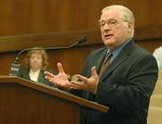Roger Heroux speaks before the county Board of Supervisors about the 10-Year Plan to End Homelessness on October 17, 2006.