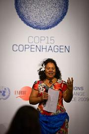 The Pacific island of Tarawa, Pelenise Alofa's (pictured) home, is slowly being consumed by rising sea levels. "When I leave Copenhagen" says Alofa, "I want to go back home with Hopenhagen."