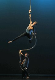 Harley Murray (above) and Russ Glick (below) brought power and grace to their aerial dance duet.