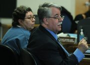 Defense attorney Joe Allen with client Denise D'Sant Angelo at the June 8, 2010 sentencing