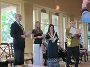 John Ridland (left) reading Balassi & Petofi Poems with Hungarians reading the originals. Hungarian Consulate Presentation in L.A. 5/27/2010
