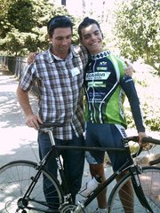 14-year-old bicyclist Thomas Jessop (right) from Santa Barbara is pedaling all the way to Florida to raise money for charity and fight childhood obesity.