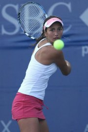 Emerging pro Alexandrina Naydenova, from Bulgaria, trains at the Oceanside School of Tennis.