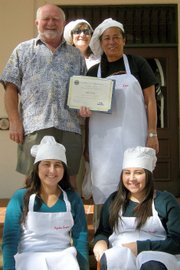 Chef Ian Trenwith with Culinary Arts Project Coordinator Anita Ho (right) and wife Diane Trenwith (top) and students Veronica and Angelica Dominguez (bottom left and right).