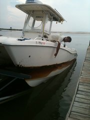 <strong>SIGN OF THE TIMES:</strong> A tell-tale ring of oil traces the hull of the boat that Mike deGruy and fellow ocean filmmaker Michael Hanrahan took out into the Gulf to assess the situation both under and above the water.