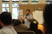 Jorge Alberto Garcia, parent of a student at SB Junior High speaks to the group.