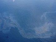 A shadow of the DFG airplane show up in the photo of a sheen approximately three miles from the Deepwater Horizon well.