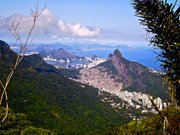 The view from near the top of Pedra de Gávea shows the favela Rocinha in the foreground in peace. Behind, the city extends north, where the violence was at the time of snapping the photo.