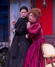 Joseph Fuqua as Jane Twisden (left) and Jamie Torcellini as Lady Enid Hillcrest, just two of the roles they play in <em>The Mystery of Irma Vep</em>.