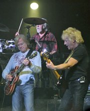 Moody Blues (clockwise from left: Justin Hayward, Graeme Edge, and John Lodge) brought their tried-and-true brand of psych rock to the Granada Theatre last Tuesday.