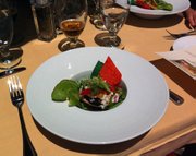 Chef Casey Walcott’s Cayucos abalone ceviche with Meyer lemon marinade and black-bean relish.