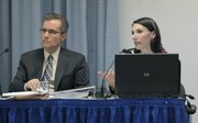 ICF Jones & Stoke's Charles Smith and Nicole Williams at the Goleta City Council's special hearing on Bishop Ranch.