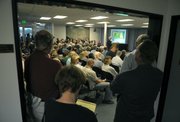 Michael Keston speaks before Goleta Gity Council and an overflow crowd on the possible rezoning of Bishop Ranch for development at Goleta City Hall Sept. 20, 2011