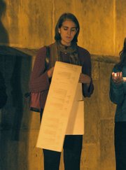 Reverend Julia Hamilton, Assistant Minister with the Unitarian Society of Santa Barbara, reads from a list of transgender victims.