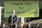 Superintendent Dan Cooperman addresses students and parents at "Hit the Switch" celebration.