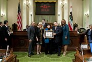 L to R: Assemblymembers Das Williams, 35th AD and Connie Conway, Republican Minority Leader; Woman of the Year honoree, Dr. Victoria Riskin; John A. Pérez, Speaker of the Assembly and Assemblymember Holly Mitchell.