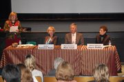 <strong>Left to right:</strong> Dr. Jane Conoley of UCSB's Gevirtz Graduate School of Education, "Stand Tall" author Suzanne Peck, School District Superintendent Dr. Dave Cash, and District Attorney Joyce Dudley.