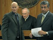 From left to right: Senior Deputy District Attorney Hans Almgren, Judge George Eskin, and Vargas's defense attorney Ron Bamieh (April 9, 2012)