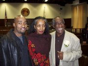 Babatunde Folayemi (right) at his swearing-in as a Santa Barbara City Council member, in 2002, with Akivah and their son, Cinque, now a filmmaker in New York.
