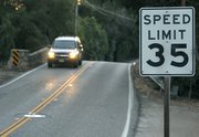 The "bump" section on East Valley Road near the Romero Canyon Creek bridge where Allison Meadows was killed. (September 4, 2012)